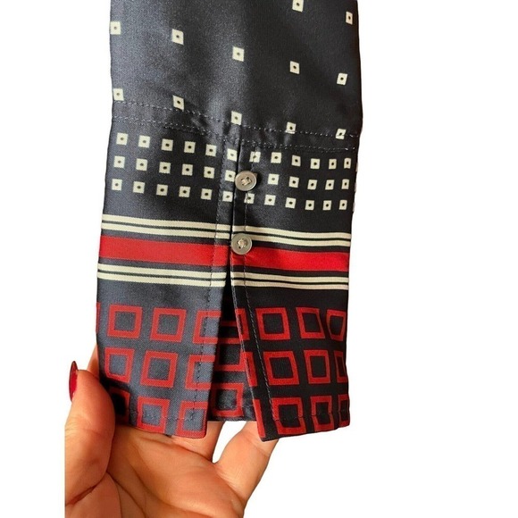 J Crew Drapey In Ratti Blue Red Geometric Print Long Sleeve High Low Tunic XXS - Picture 7 of 12